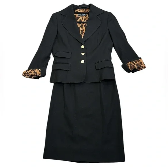 DOLCE &GABBANA  blazer skirt suit size 40-xS black gold button luxury classic - Picture 3 of 16